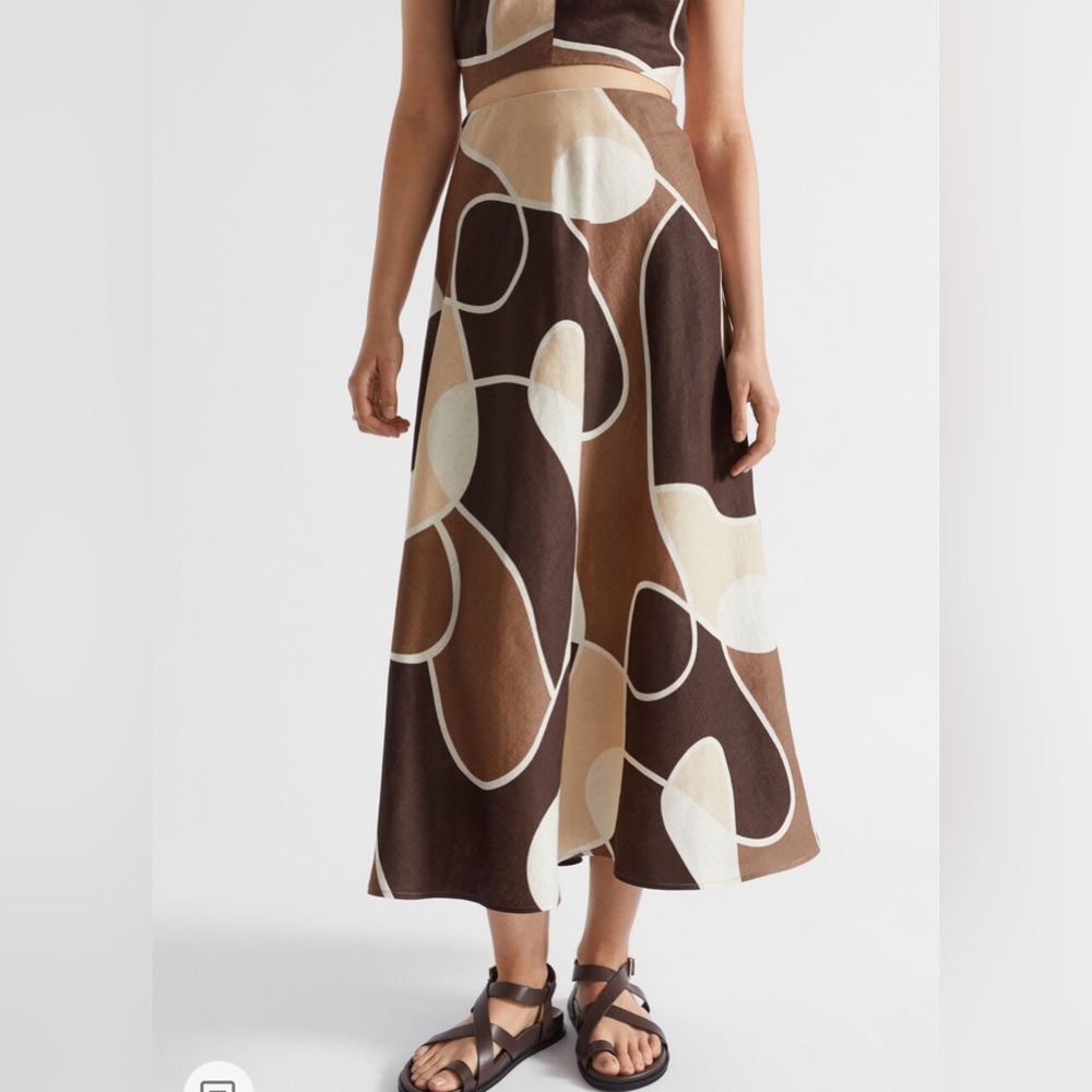 SEED HERITAGE Linen Skirt Abstract Brown Printed Skirt Size 10